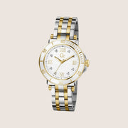 GC Ladies Two-Tone Crystal Set White Dial Round Case Swiss Quartz Watch Z45002L1MF