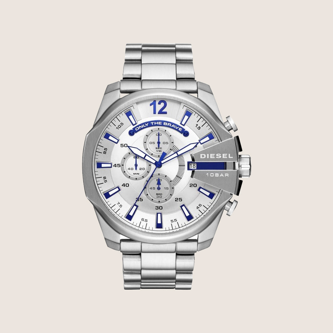 Diesel Mens Mega Chief Silver Dial Chunky Watch DZ4477