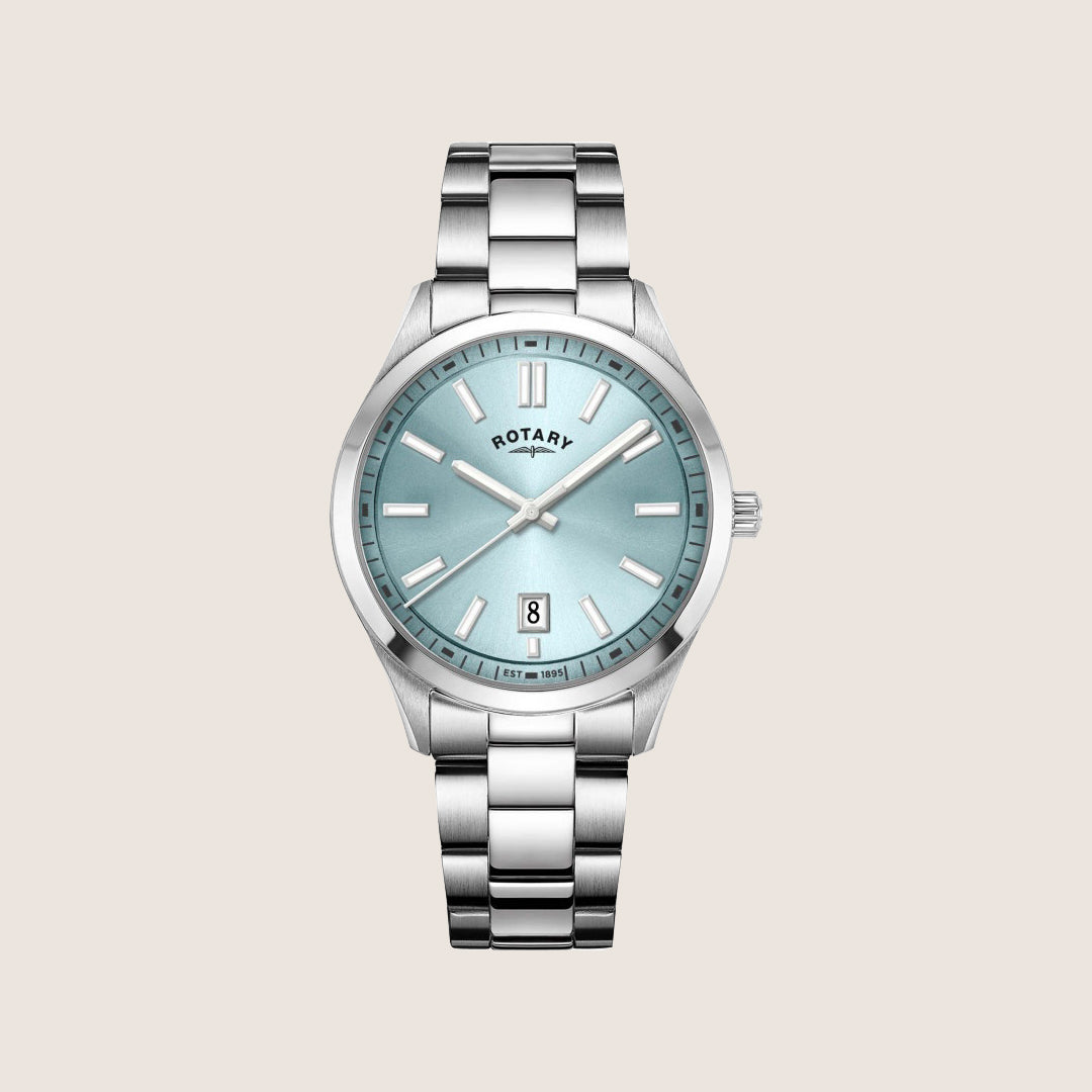 Rotary Mens Heritage Blue Dial Silver Stainless Steel Bracelet Round Watch RGB05520-77