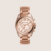 Michael Kors Women's Blair Clear Stone-Set Rose Gold Dial Watch MK5263