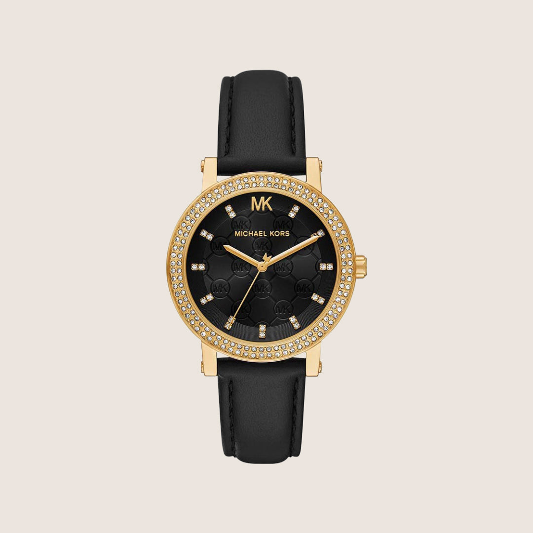Michael Kors Women's Corey Clear Stone-Set Black Dial Watch MK4896