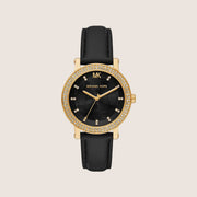 Michael Kors Women's Corey Clear Stone-Set Black Dial Watch MK4896