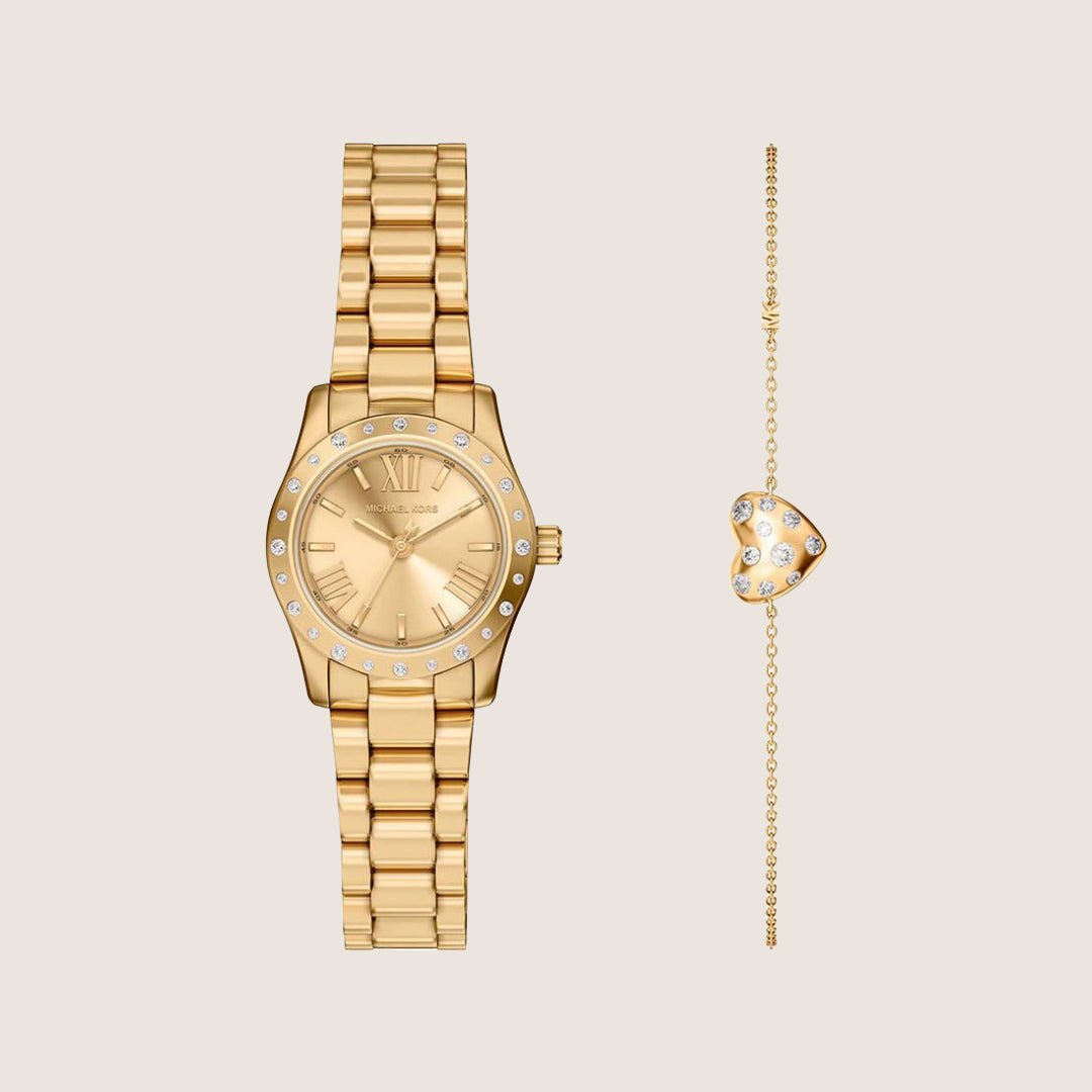 Michael Kors Women's Lexington Clear Stone-Set Gold Dial Watch MK4992SET
