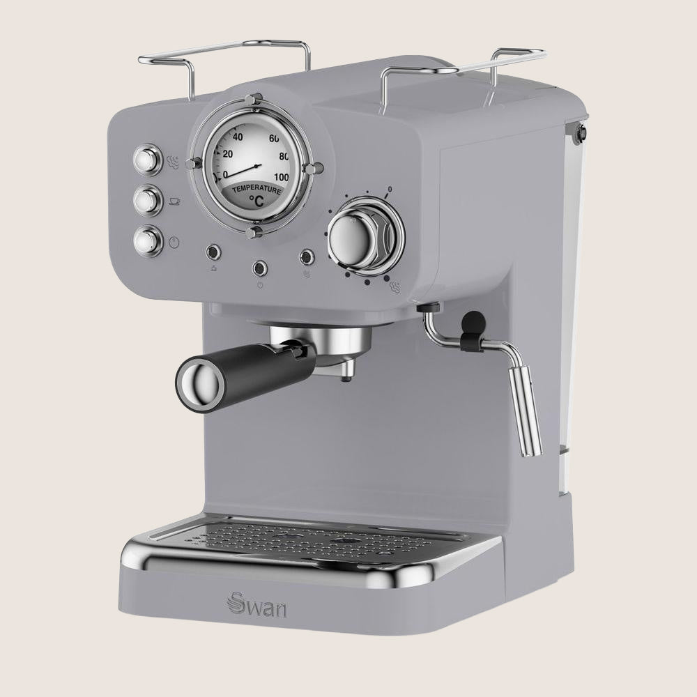 SWAN Retro SK22110GRN Pump Espresso Coffee Machine Milk Frother 1.2L Tank - Grey