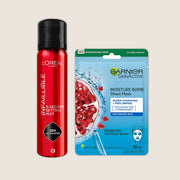 L'Oréal Paris Infallible Setting Spray & Garnier Moisture Bomb Pomegranate Face Mask Duo