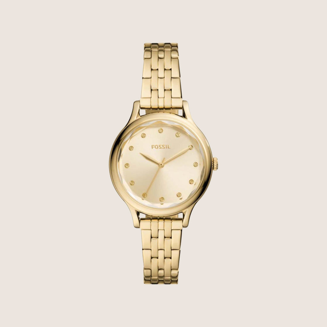 Fossil Women's Laney Gold Crystal Bracelet Analogue Watch BQ3863