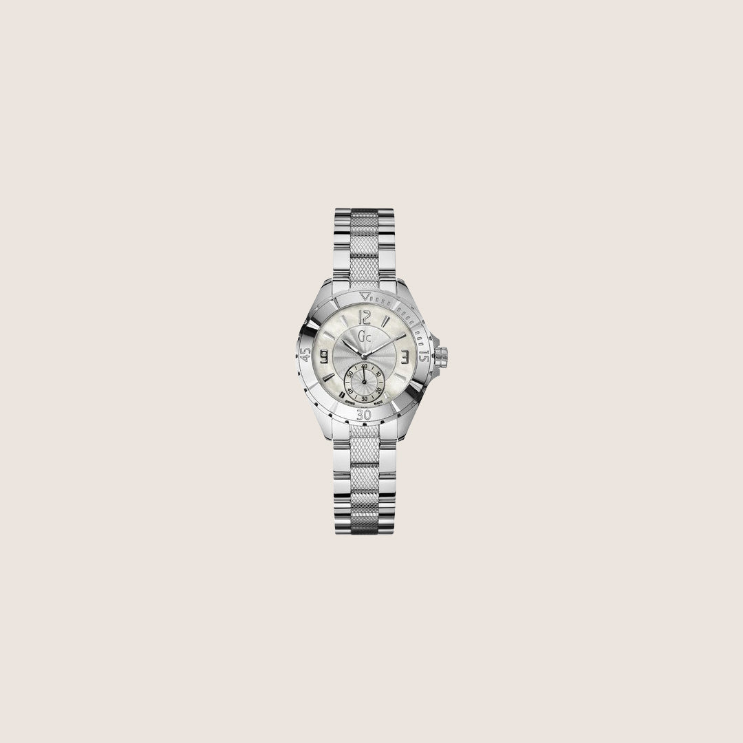 GC Ladies Silver Bracelet Arabic Numeral Mother Of Pearl Dial Swiss Watch A70000L1