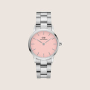 Daniel Wellington Iconic Link Blush Silver Pink Dial 28mm Watch DW00100...