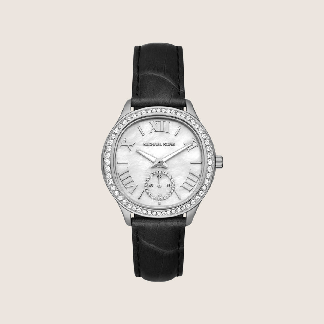 Michael Kors Women's Sage Clear Stone-Set Mother Of Pearl Dial Watch MK4821