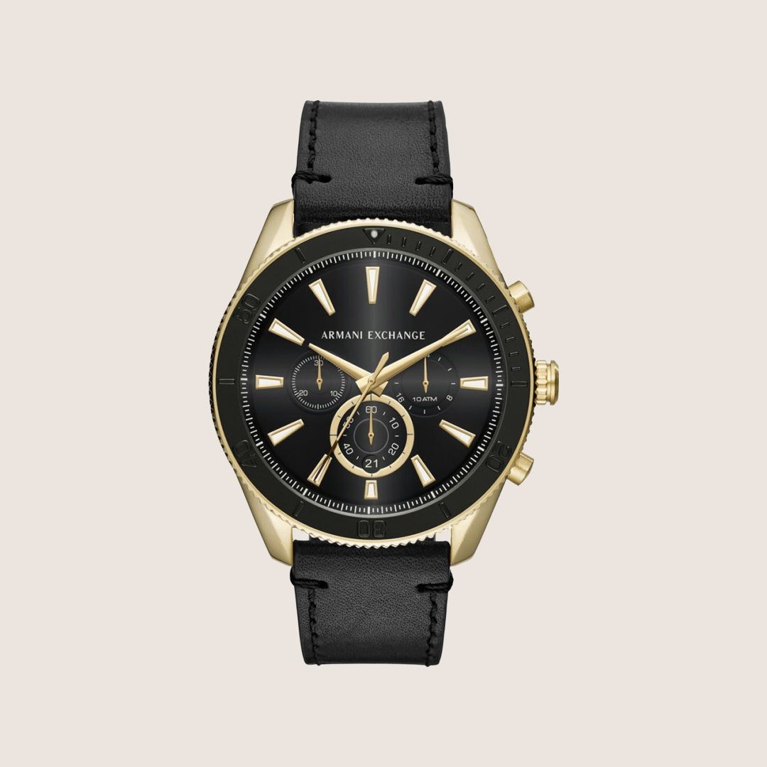 Armani Exchange Men's Sport Watch Black Dial Black Leather Strap AX1818