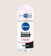 NIVEA Anti-Perspirant Deodorant Roll-On, Black & White Original, 72h 72-Hour Protection 50ml