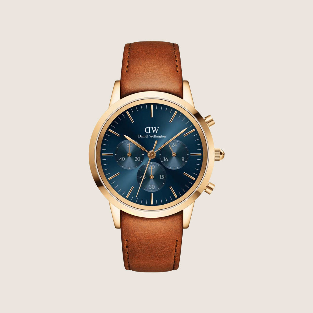 Daniel Wellington Mens Iconic Chronograph Rose Gold Blue Dial 42mm Watch DW00100640