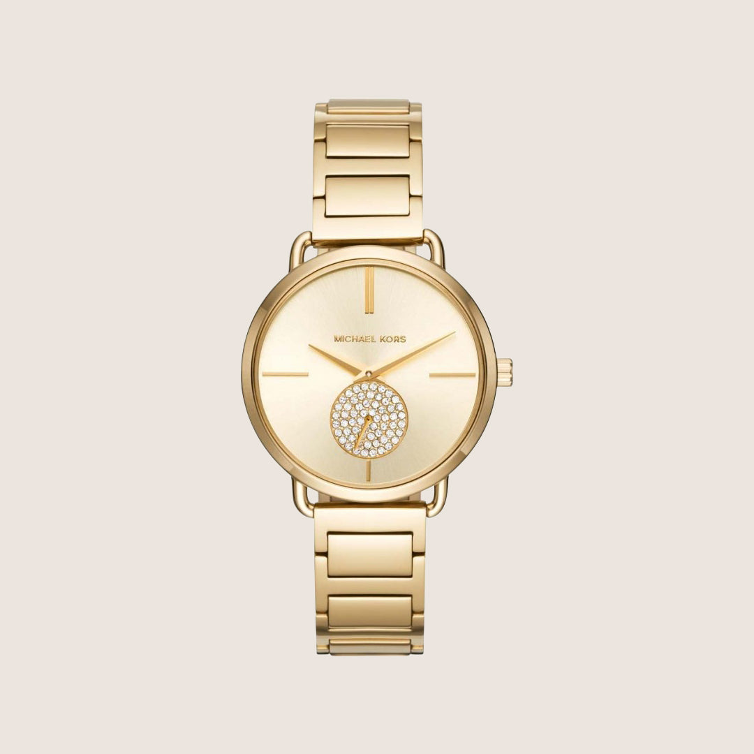 Michael Kors Women's Portia Clear Stone-Set Gold Dial Watch MK3639