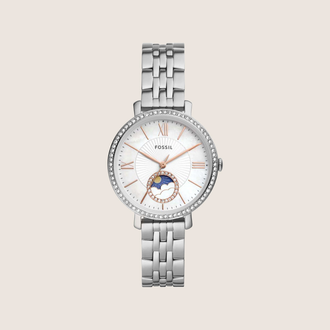 Fossil Women's Jacqueline Silver Mother-of-Pearl Crystal Bracelet Analogue Watch ES5164
