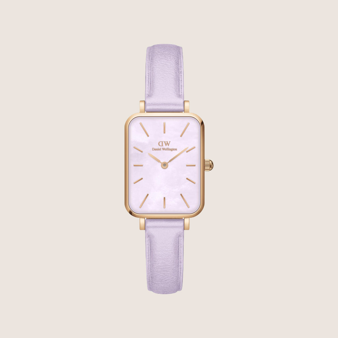 Daniel Wellington Women's Quadro Rose Gold Leather Purple Dial Watch DW00100637