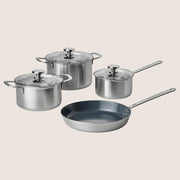 IKEA HEMKOMST 7-piece cookware set, stainless steel, Heat resistant glass