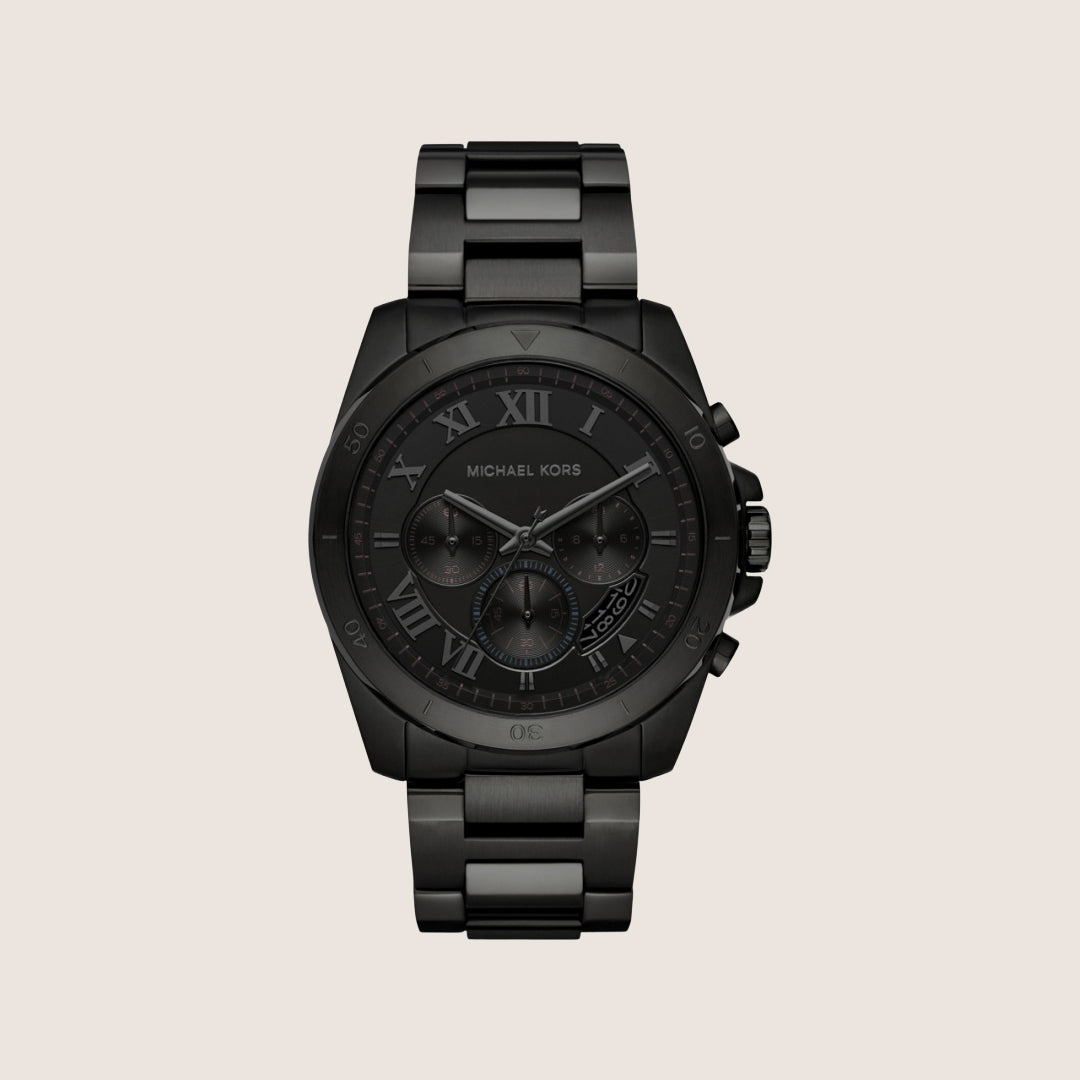 Michael Kors Men's Brecken Chronograph Black Dial All-Black Stainless Steel Watch MK8482
