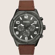 Fossil Men's Brox Gunmetal Dial Brown Leather Watch BQ2800