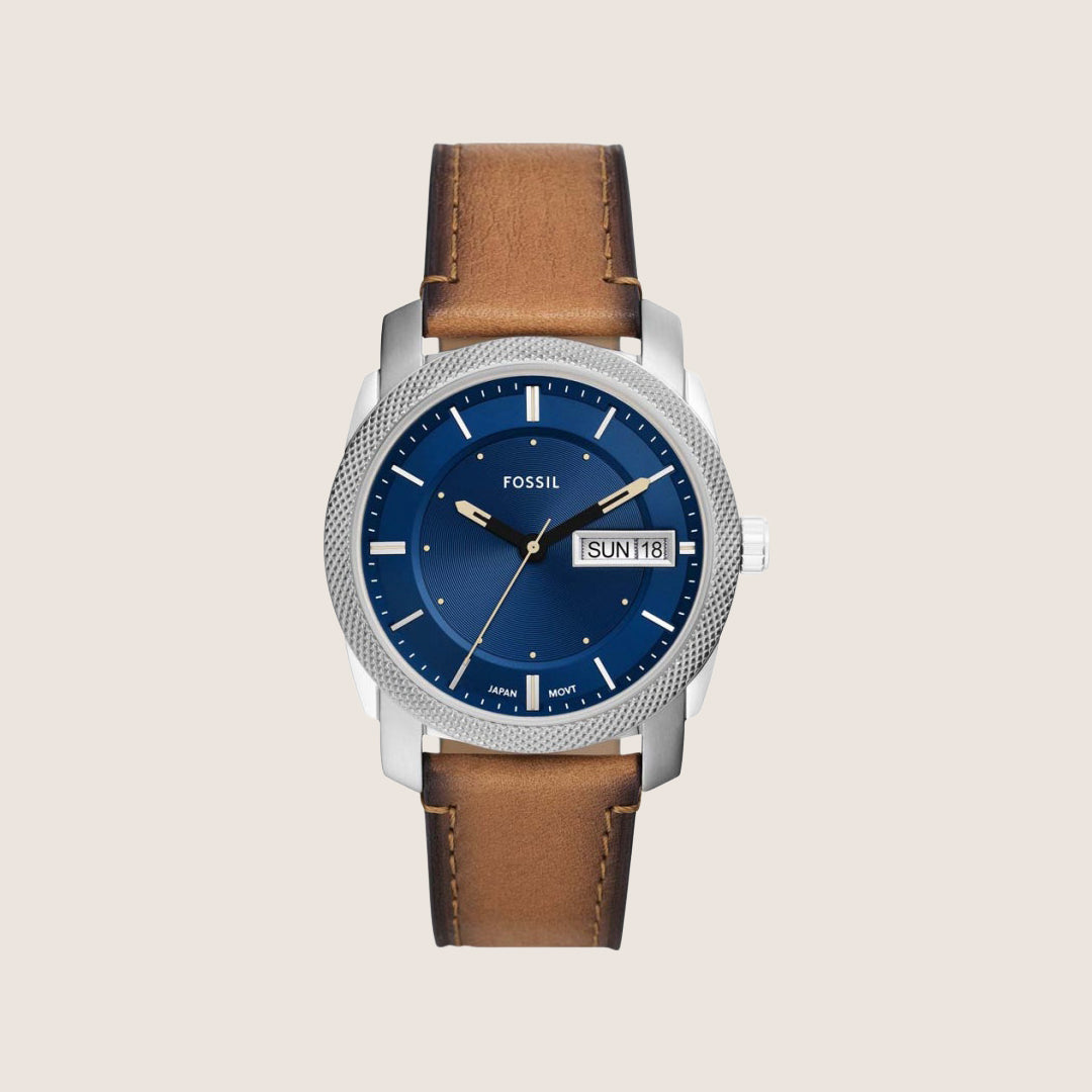 Fossil Mens Machine Blue Dial Leather Watch FS5920