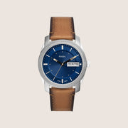 Fossil Mens Machine Blue Dial Leather Watch FS5920
