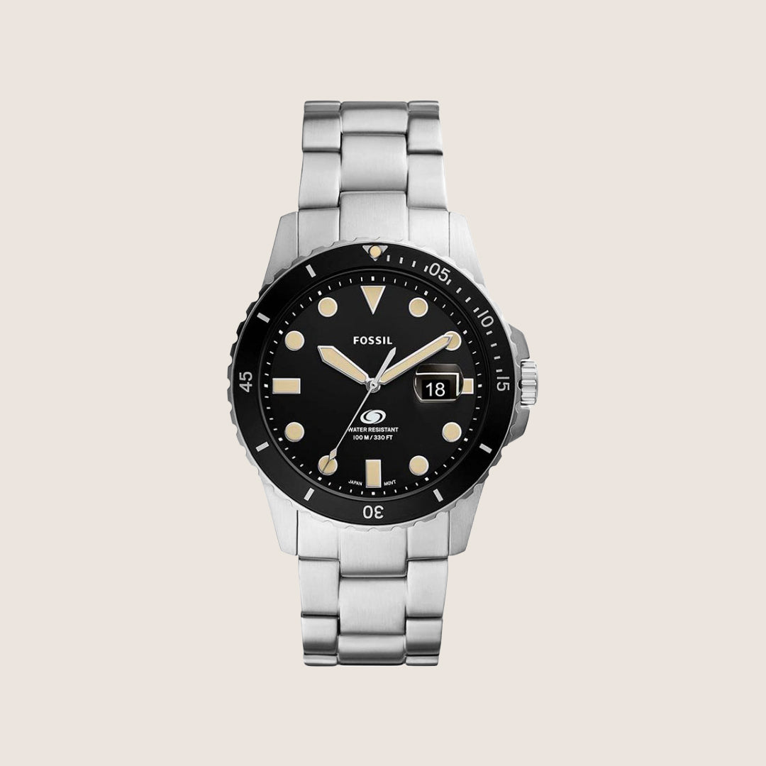 Fossil Mens Blue Dive Black Dial Two Tone Watch FS5952