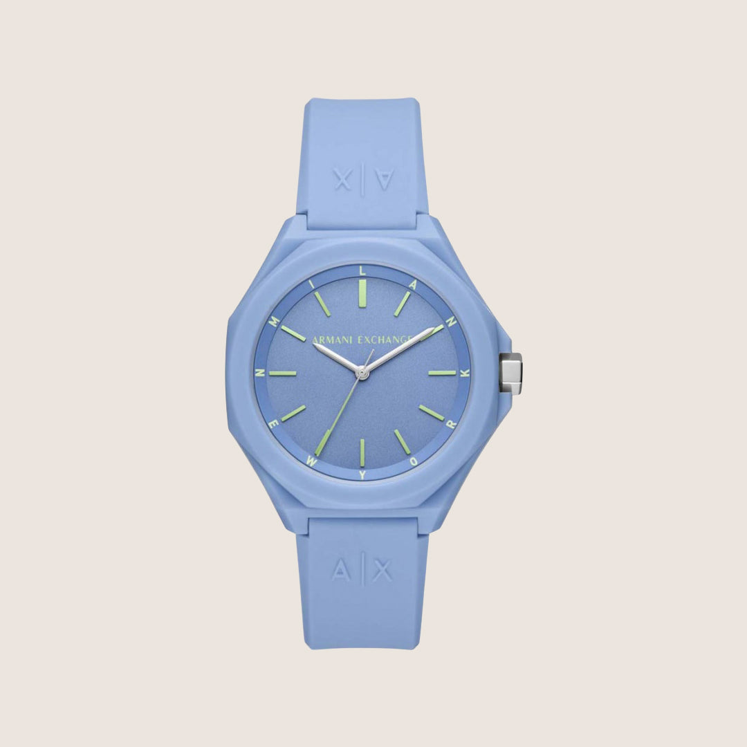 Armani Exchange Women's Urban Watch Blue Silicone Strap Octagon Dial AX4611