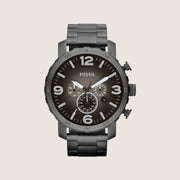 Fossil Mens Nate Black Steel Chronograph Watch JR1437