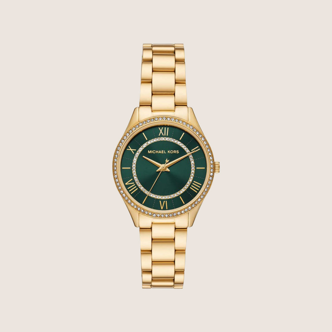 Michael Kors Women's Lauryn Clear Stone-Set Green Dial Watch MK4737