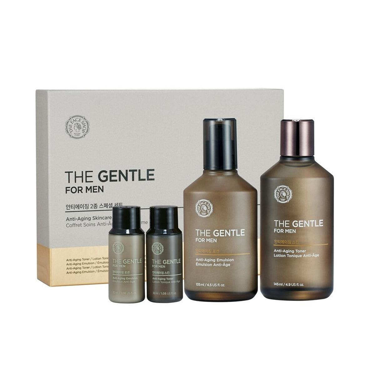 THE FACE SHOP The Gentle For Men Anti-aging Set (Toner 145ml+Emulsion 135ml+Toner 32ml+Emulsion 32ml)