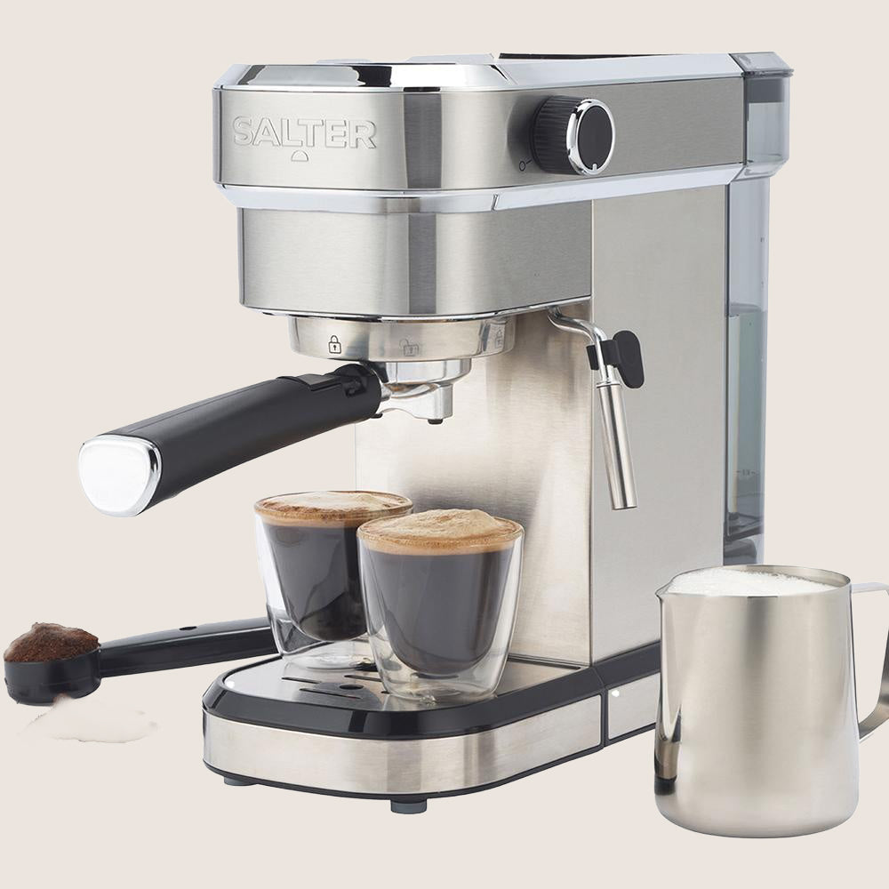 SALTER EK6139 Espresso Coffee Machine 20-Bar Steam Wand Milk Jug Included 1.1L - Silver