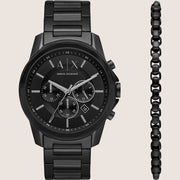Armani Exchange Mens Sport Watch Black Stainless Steel Bracelet AX7153SET