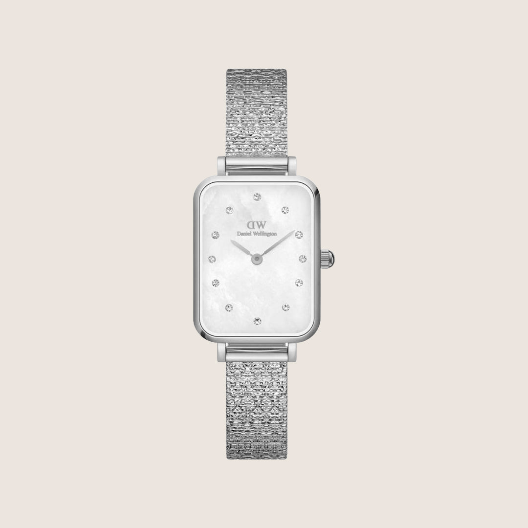 Daniel Wellington Women's Quadro Lumine Silver Crystal White Dial Watch DW00100580