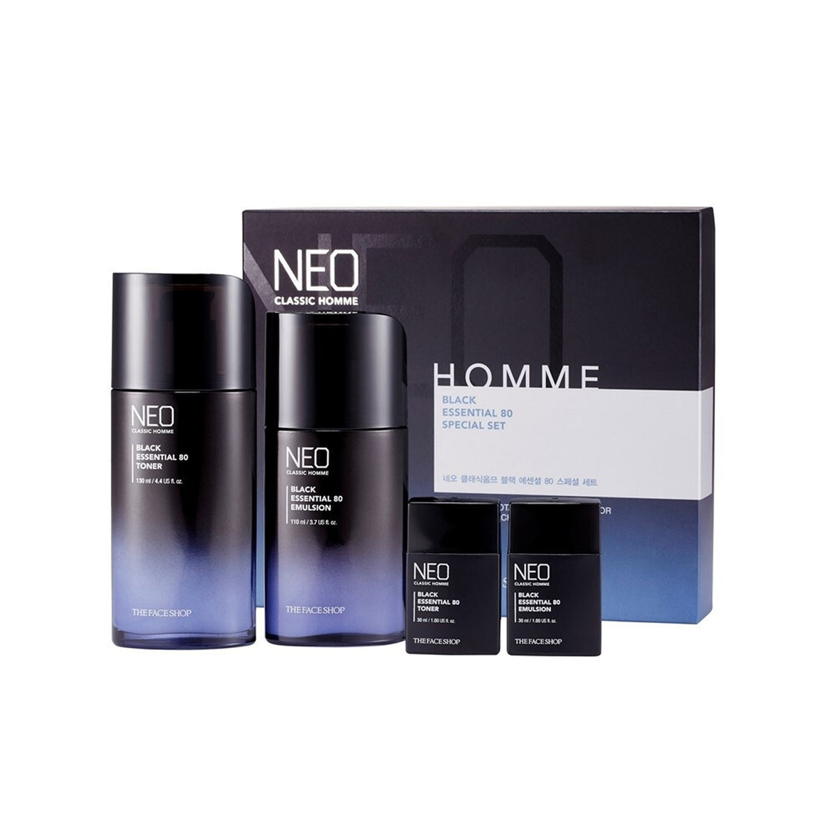 THE FACE SHOP Neo Classic Homme Blakc Essential Set (Toner 130ml+Emulsion 110ml+Toner 30ml+Emulsion 30ml)