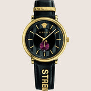 Versace Mens V Circle Watch Black Leather Night Edition VBQ050017