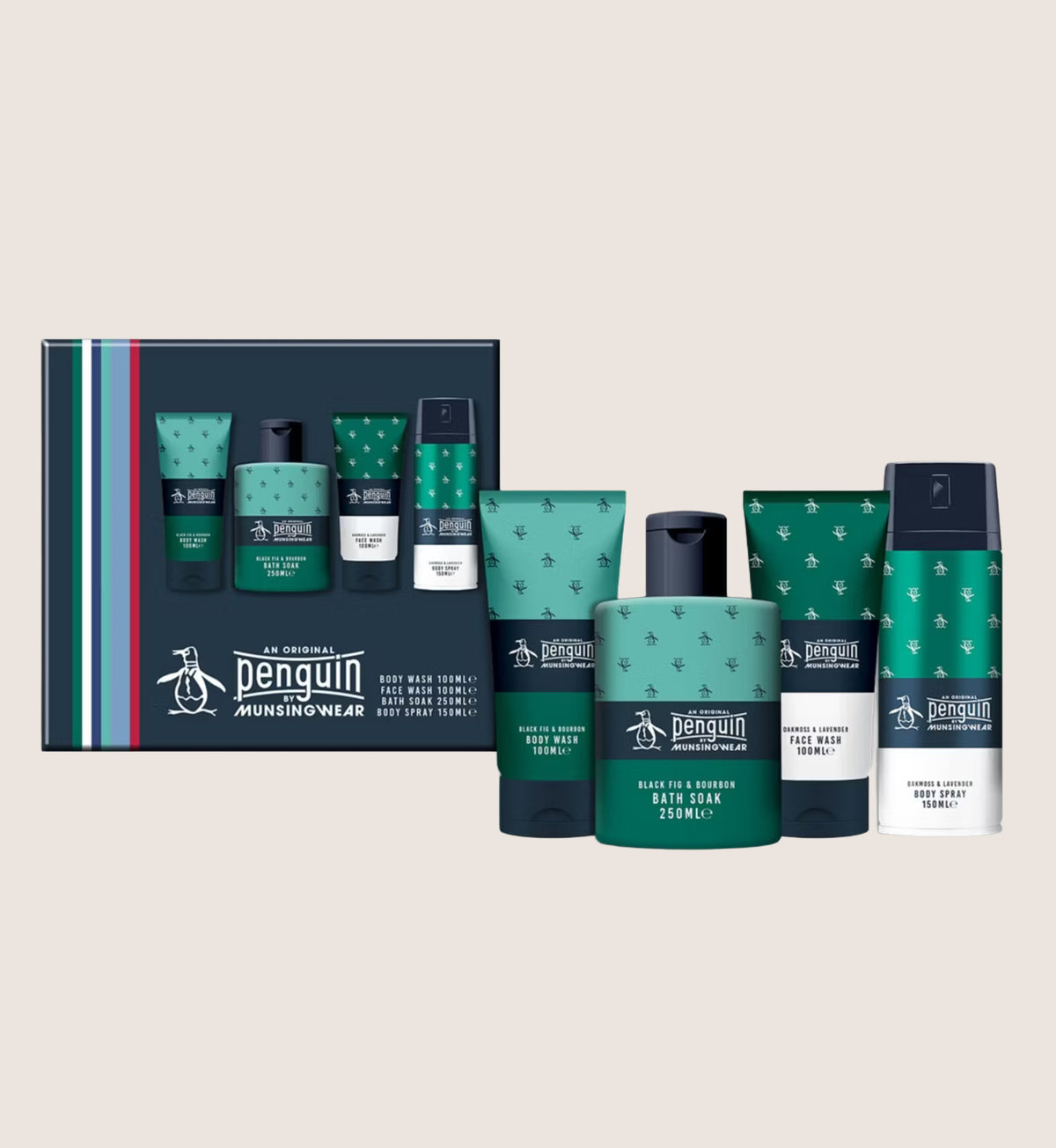 Original Penguin Quad Toiletry Set - Bath Soak, Body Wash, Face Wash & Body Spray