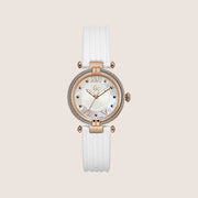 GC Ladies Cable Chic Rose Gold Sapphire Crystal White Strap Swiss Watch Y18004L1