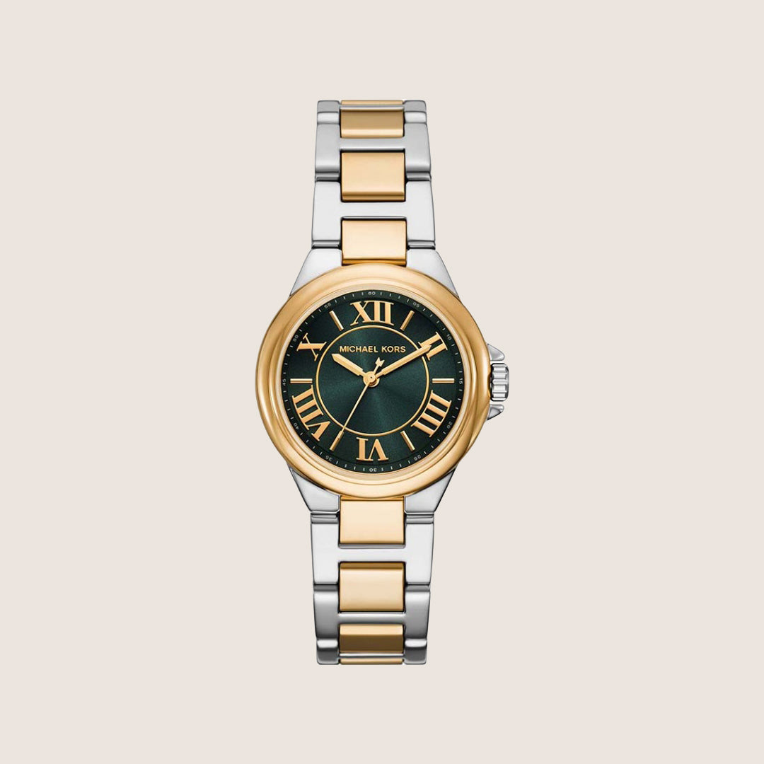 Michael Kors Women's Camille Green Dial Two Tone Case Watch MK4989