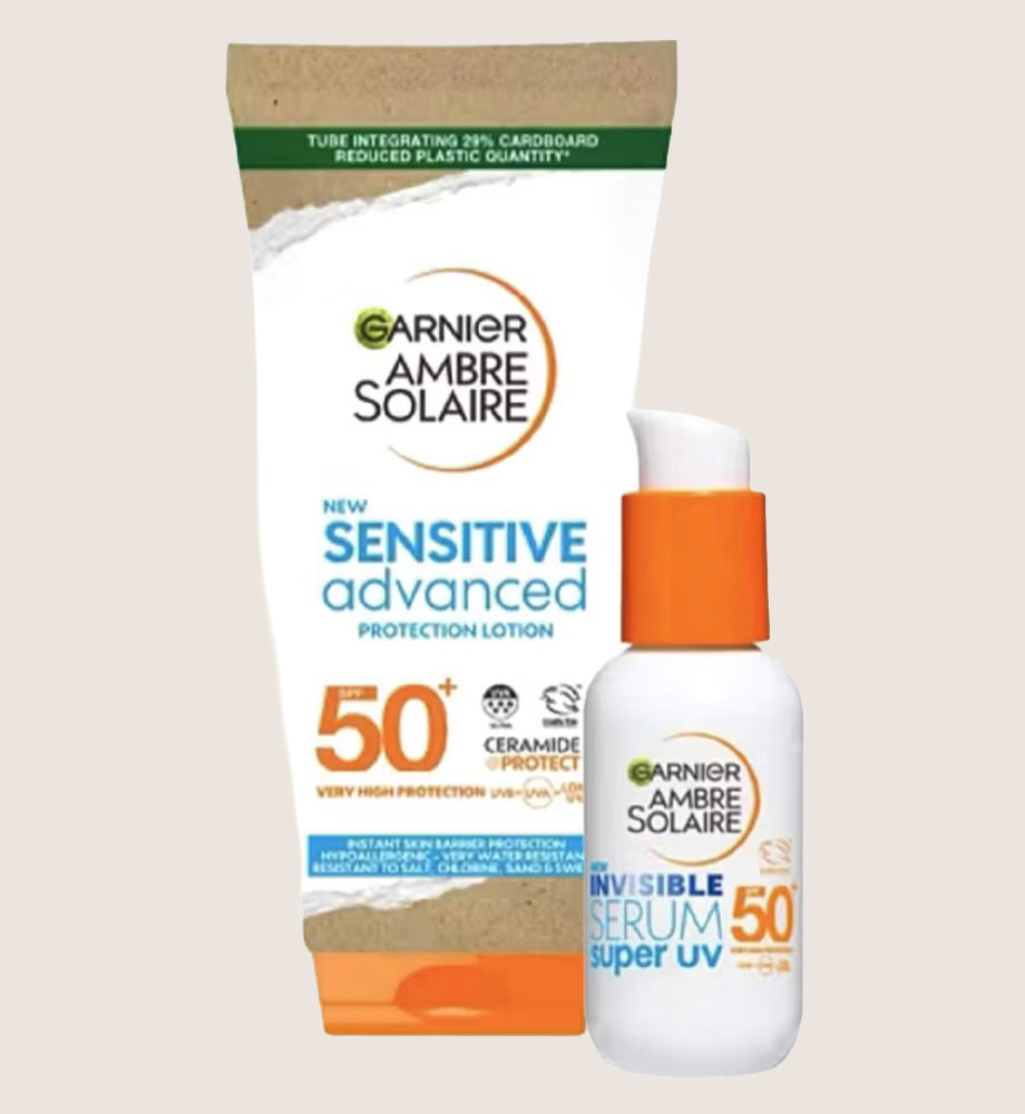 Garnier Ambre Solaire SPF50 Ceramide Protect Face & Body Bundle Serum & Sun Cream Set