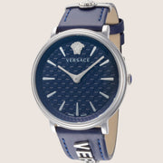 Versace Ladies V Circle Watch Blue Dial Silver Case Leather Strap VE8104222