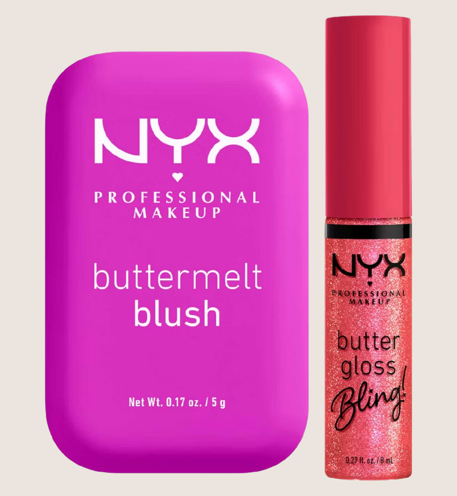 NYX Professional Makeup Buttermelt Blush All the Butta & Buttergloss Bling Lip Gloss She Got Money Duo Lip Gloss & Blush Set