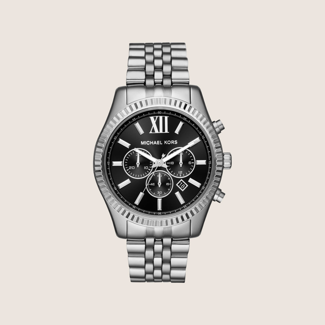 Michael Kors Men's Lexington Chronograph Black Dial Silver Stainless Steel Watch MK8602