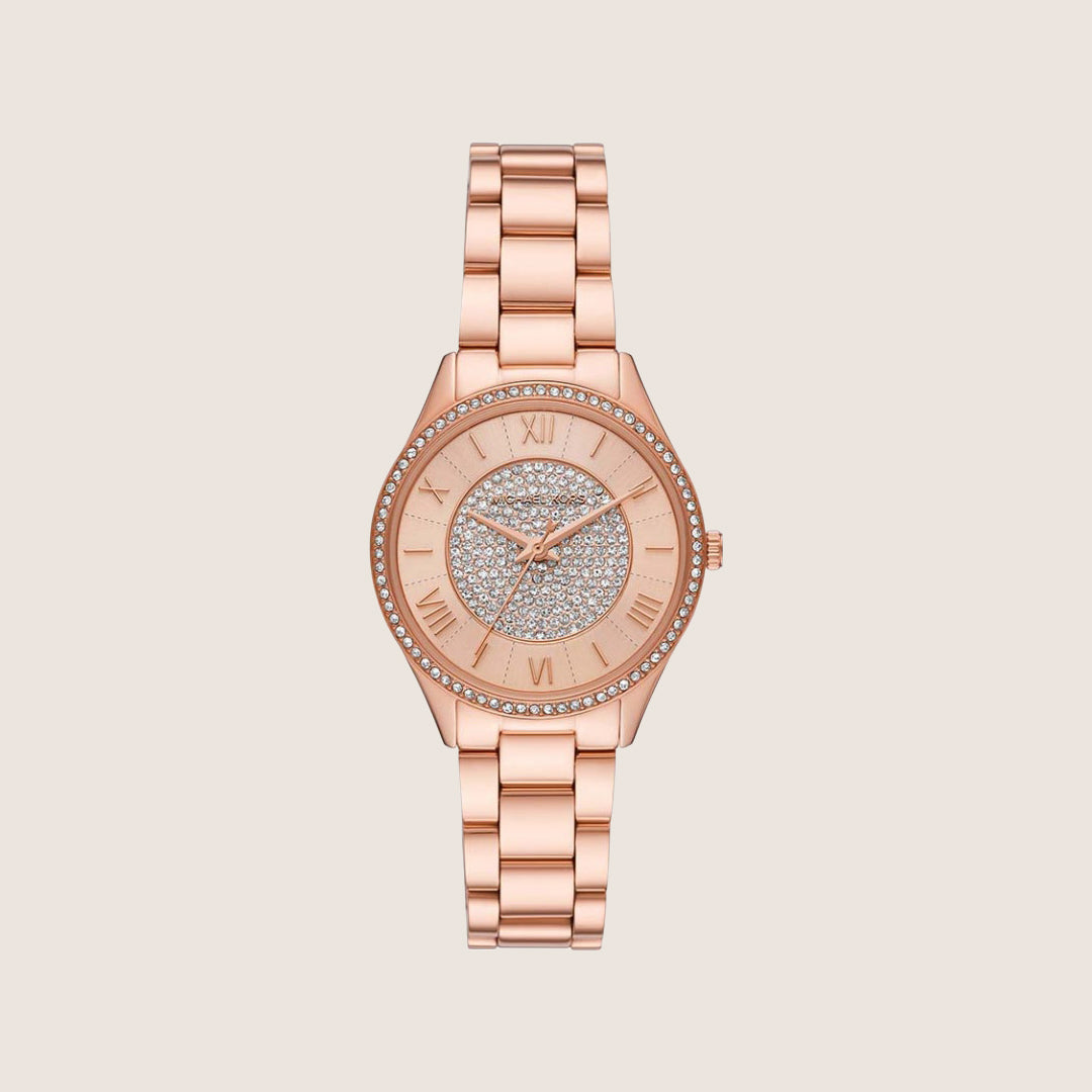 Michael Kors Women's Lauryn Clear Stone-Set Rose Gold Dial Watch MK4736