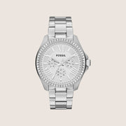 Fossil Women's Cecile Silver Crystal Bezel Analogue Bracelet Watch AM4481