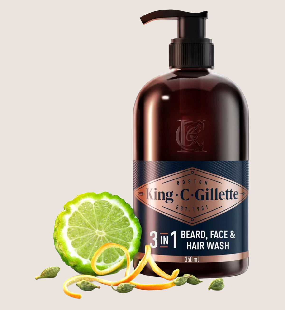 King C. Gillette Beard & Face Wash with Coconut Water, Argan Oil & Avocado Oil 350ml