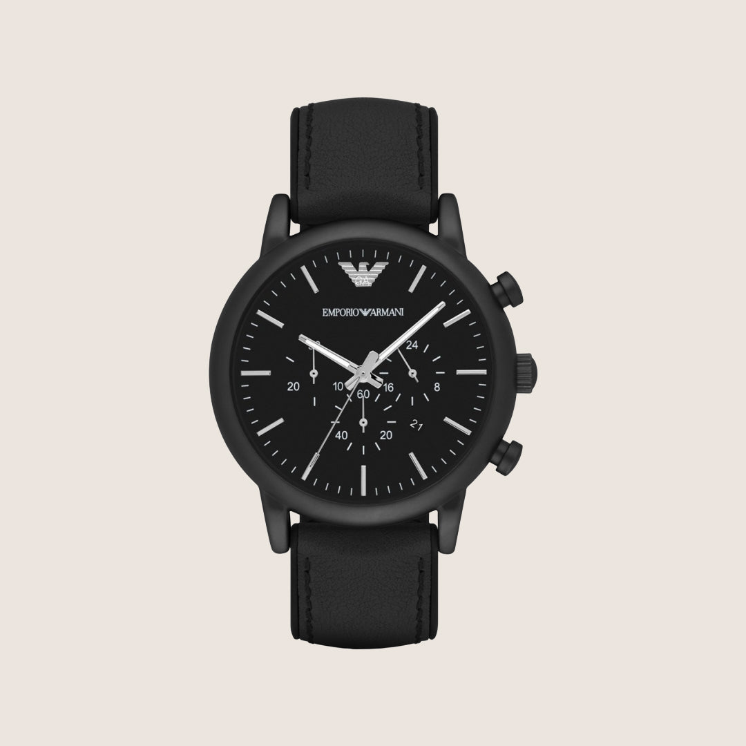 Emporio Armani Men's Classic Chronograph Watch All-Black Dial Steel Bracelet AR1970