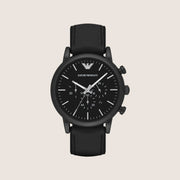 Emporio Armani Men's Classic Chronograph Watch All-Black Dial Steel Bracelet AR1970