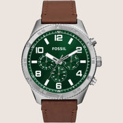 Fossil Men's Brox Green Dial Brown Leather Watch BQ2801