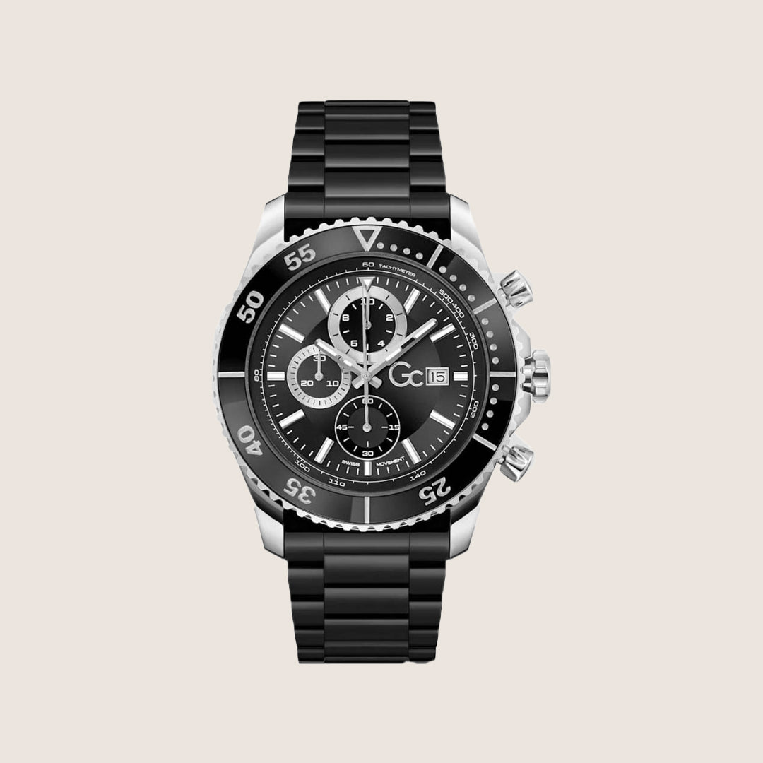 GC Men's Chronograph Black Dial Tachymeter Black Ceramic Bracelet Watch Z51005G9MF