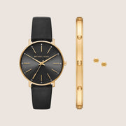 Michael Kors Women's Pyper Clear Stone-Set Black Dial Watch MK1077SET