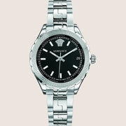 Versace Ladies Hellenyium Watch Black Dial Silver Date Display Steel Bracelet V12020015